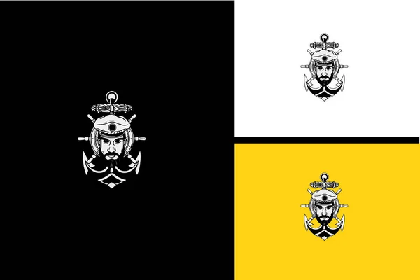 Head Man Anchor Logo Vector Black White — Διανυσματικό Αρχείο