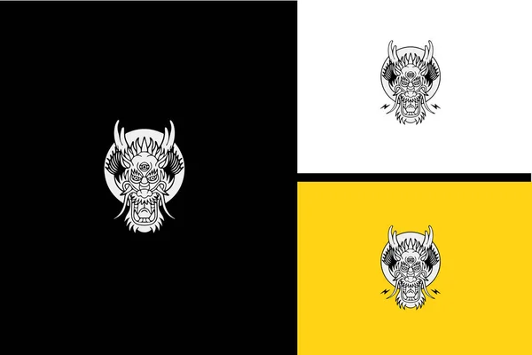 Head Dragon Vector Illustration Black White — Image vectorielle