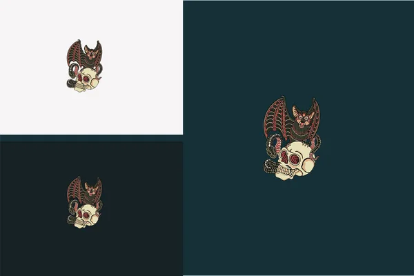 Head Skull Bat Vector Illustration Design — Vector de stock