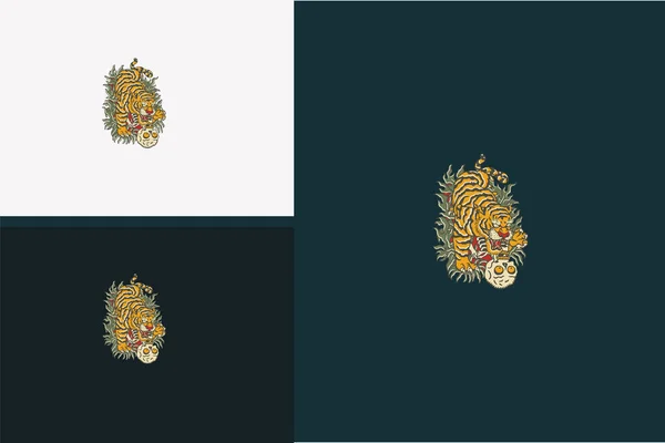 Tiger Head Skull Vector Illustration Design — Image vectorielle