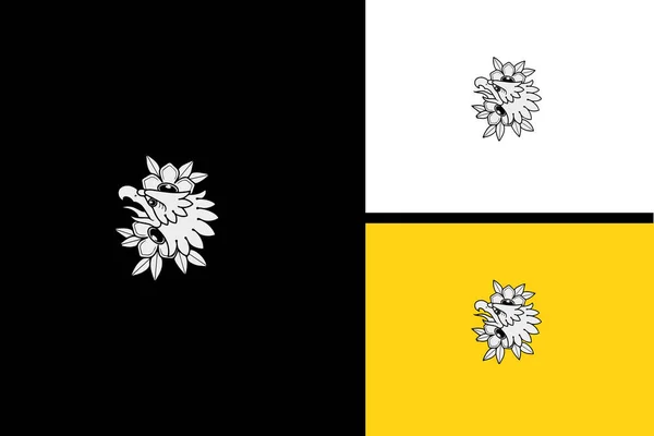Eagle Flowers Vector Black White — 图库矢量图片