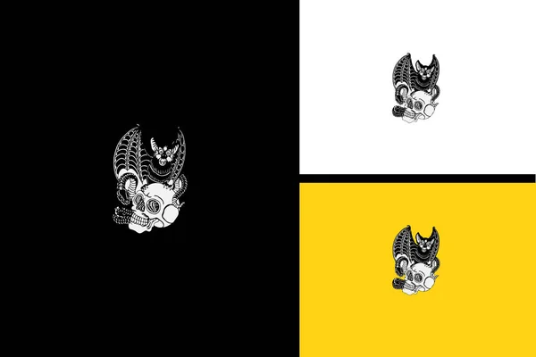 Bat Head Skull Vector Black White — Archivo Imágenes Vectoriales