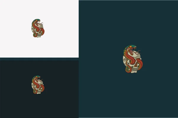 Tête Crâne Vecteur Serpent Illustration Design — Image vectorielle