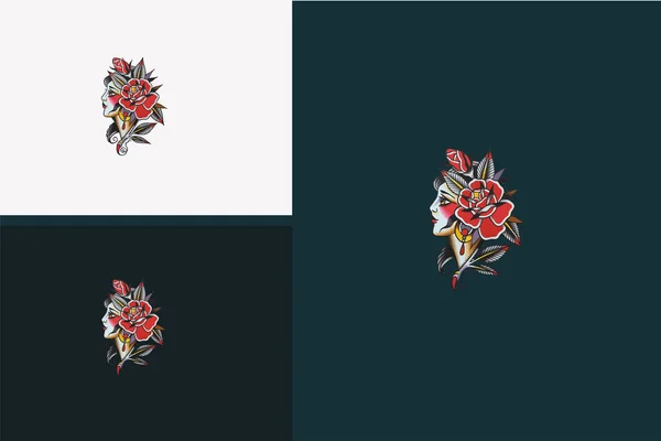 Head Women Red Rose Vector Illustration Design — Image vectorielle