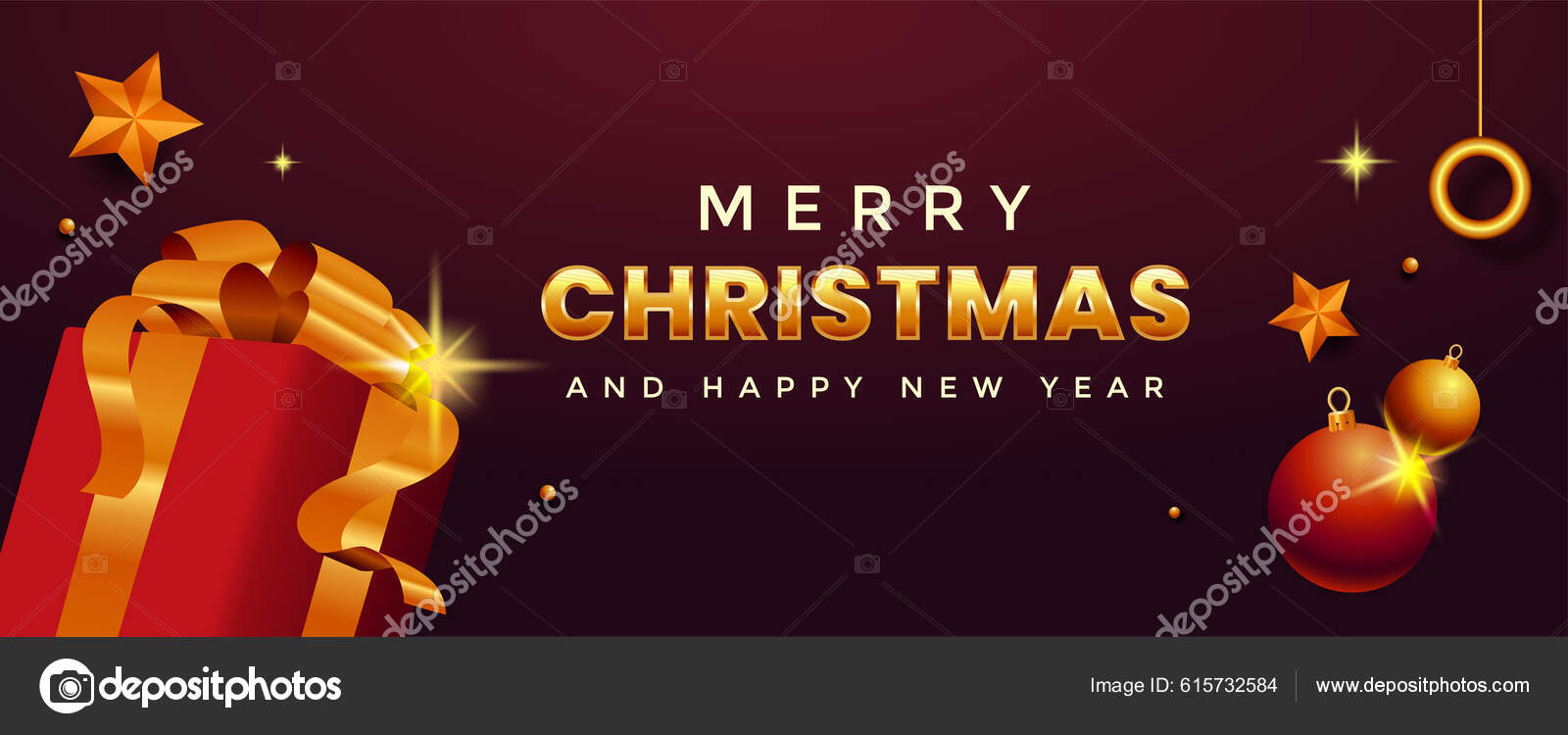 Merry Christmas 2023 Horizontal Banner Vector Flat Design Stock Vector