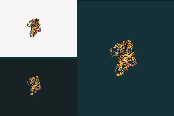 Combat Tigres Avec Dessin Vectoriel Serpent Illustration — Image vectorielle
