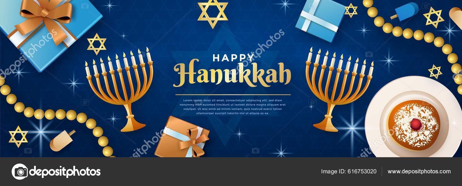 Happy Hanukkah Day Horizontal Banner Vector Flat Design Stock Vector by
