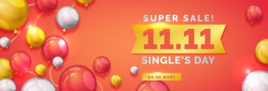 singles day sale horizontal banner vector flat design clipart
