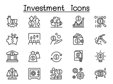 İnce çizgi stilinde yatırım Icon set