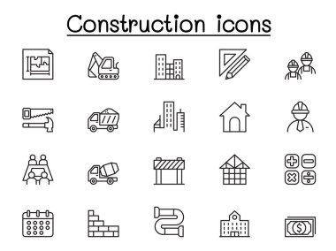 İnce çizgi stilinde inşaat Icon set