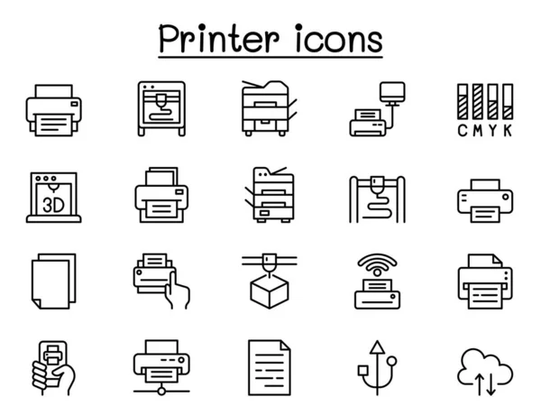 Принтер Друк Копіювати Піктограми Машин Встановлені Стилі Тонкої Лінії — стоковий вектор