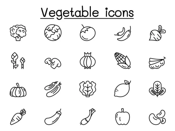 Iconos Vegetales Establecidos Estilo Línea Delgada — Vector de stock