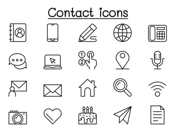 Icônes Contact Réglées Dans Style Ligne Mince — Image vectorielle