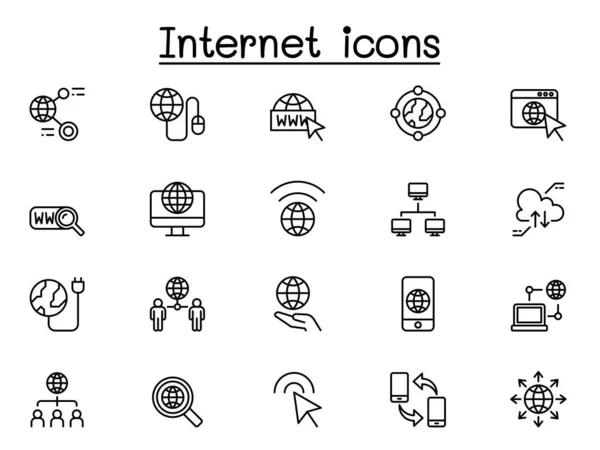 Iconos Internet Establecidos Estilo Línea Delgada — Archivo Imágenes Vectoriales