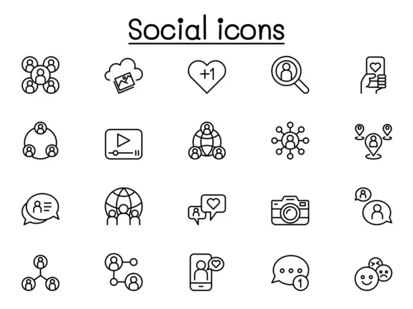 Iconos Redes Sociales Línea Delgada — Vector de stock