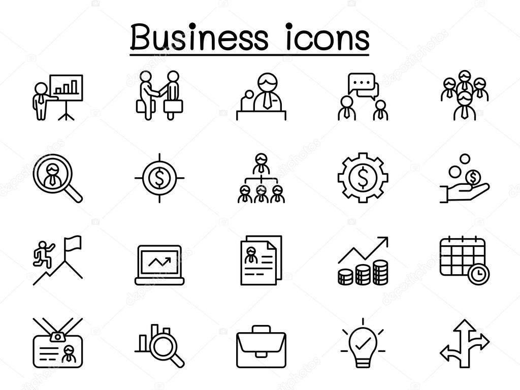 Business icons set in thin line style