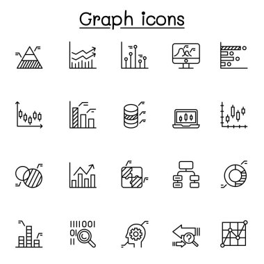 Grafik, grafik, diyagram simgesi ince çizgi biçiminde ayarlandı