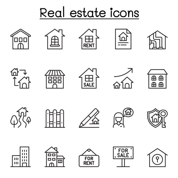 Real estate icons set in thin line style