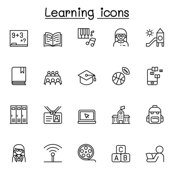 Ícone Aprendizagem Definido Estilo Linha Fina —  Vetores de Stock