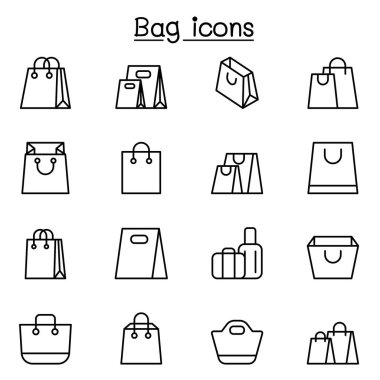 İnce çizgi stilinde çanta Icon set