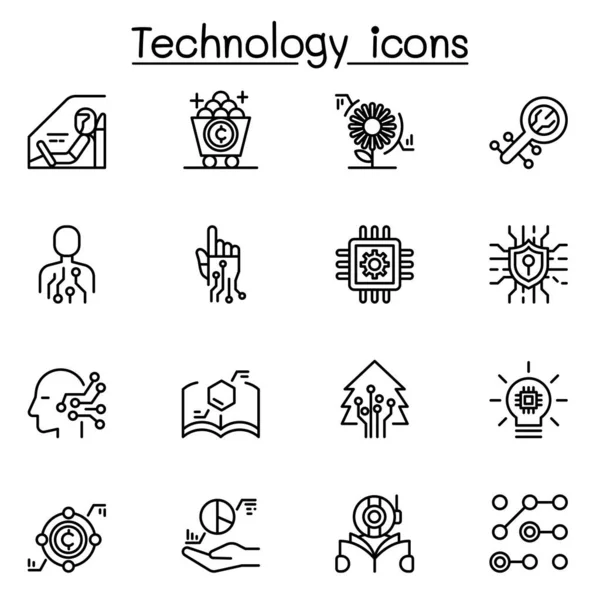 細い線種に設定された技術アイコン — ストックベクタ
