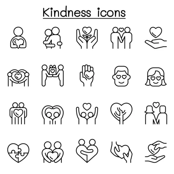 Kindness Care Icon Set Thin Line Style — Archivo Imágenes Vectoriales