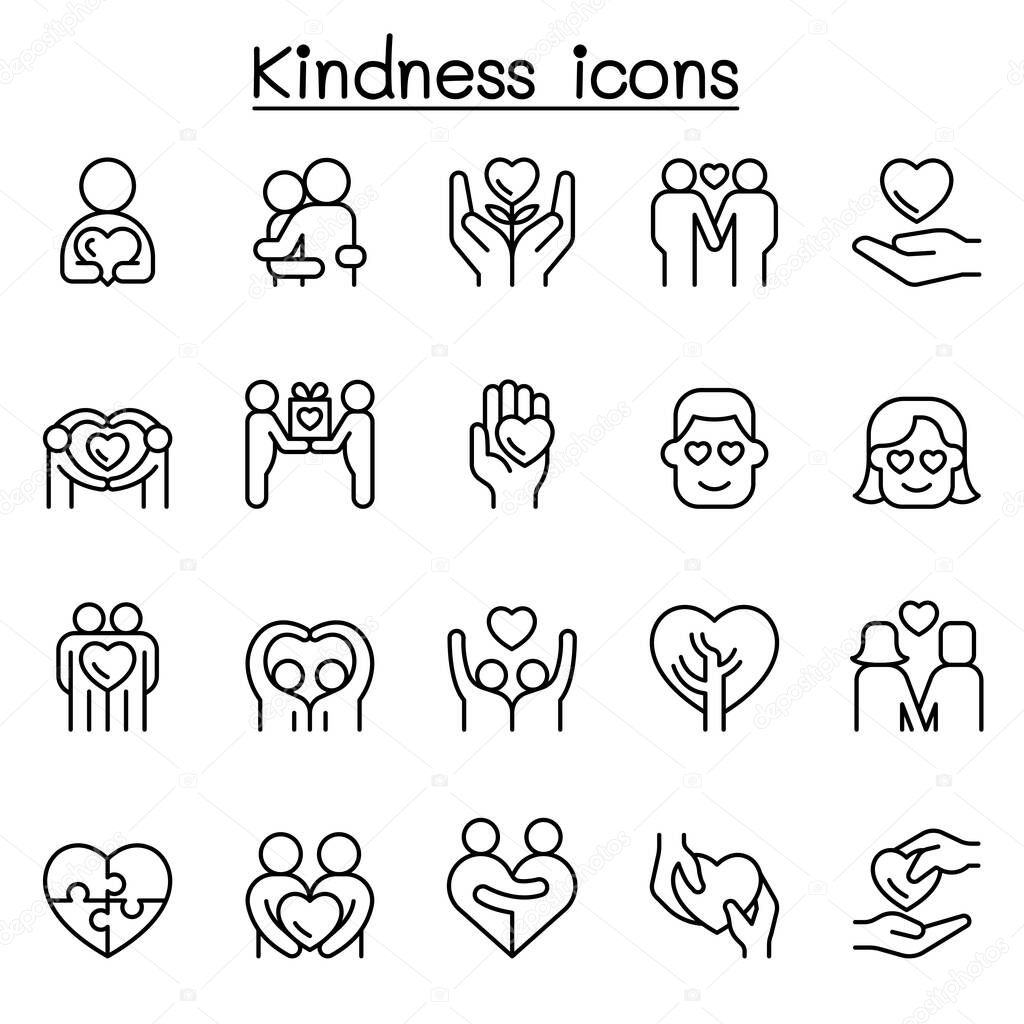 Kindness and care icon set in thin line style