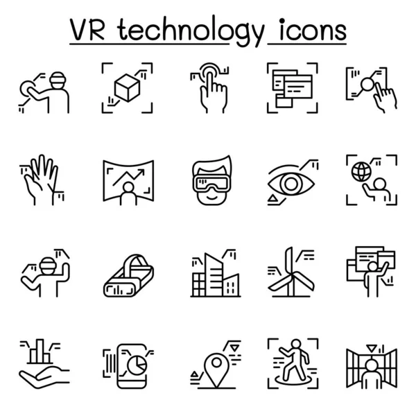 細い線のスタイルで設定された仮想現実技術アイコン — ストックベクタ