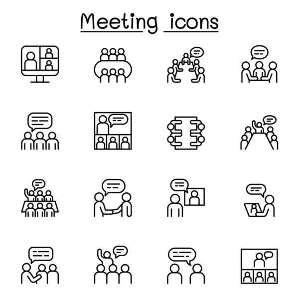 Meeting Icon Set Thin Line Style — Archivo Imágenes Vectoriales