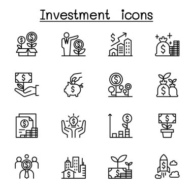 İnce çizgi stilinde yatırım Icon set