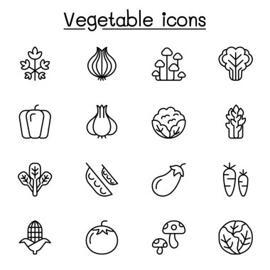 Vegetable icon set in thin line style