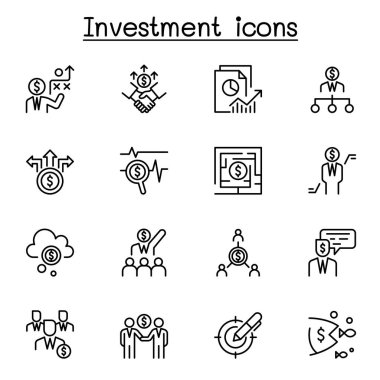 İnce çizgi stilinde yatırım Icon set