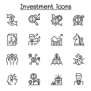 İnce çizgi stilinde yatırım Icon set