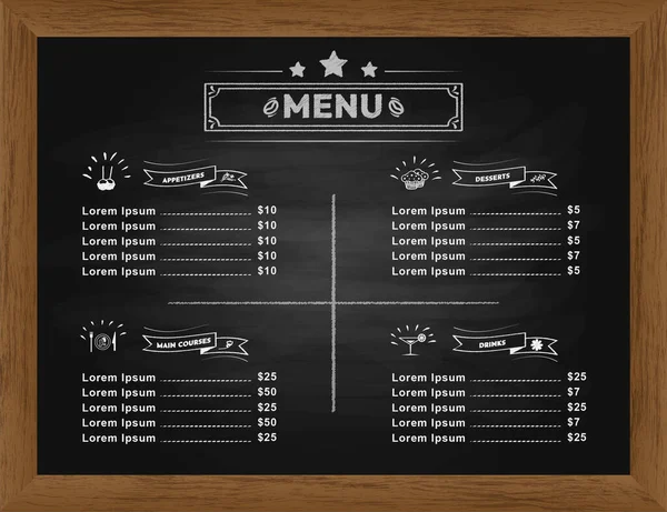 Modelo Menu Restaurante Mão Desenhada Blackboard Design Eps10 Grande Como — Vetor de Stock