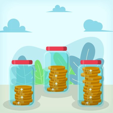 Altın Sikkeler 'i A Jar Money Grow Illustration Design Concept EPS10' a yatırmak web siteniz için mükemmel bir iniş sayfası olacak.