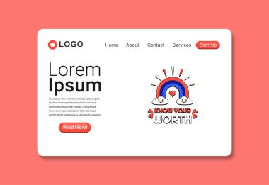 Düz Moda Çizgi Filmi Değerinizi Biliniz Gökkuşağı ve Bulutlar Temiz İniş Sayfa Şablonu EPS10 Web siteniz için harika, ya da bir pilot, afiş, poster, broşür ve daha fazlası için kullanılacak