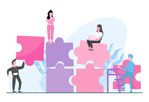 Business Teamwork Putting Together Puzzle Pieces Flat Illustration Background Design — стоковый вектор