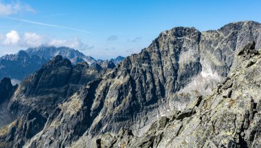 Yüksek Tatra 'nın tepe ve dağ geçitlerinin manzarası..