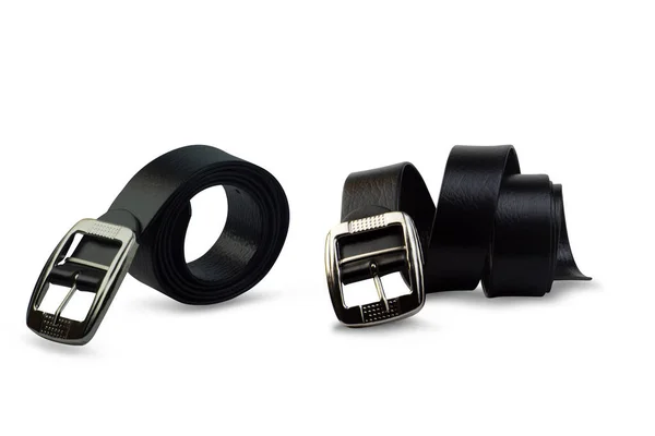 Black Leather Belt White Background Clipping Path — Stockfoto
