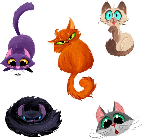 Koty Różnymi Emocjami Pozami Odizolowane Tła Dobre Ilustrowane Elementy Może — Wektor stockowy