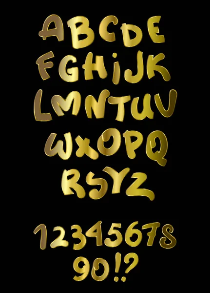 Gold Designer Fonte Fundo Preto Letras Douradas Fonte Cool Texto —  Vetores de Stock