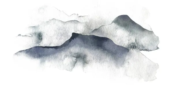 Abstrakte Graue Nebelberge Aquarell Handgezeichnete Gemalte Illustration Auf Weißem Hintergrund — Stockfoto