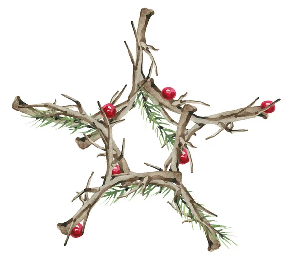 Rowan berry and branches wreath star shape decor. — Stock Vector