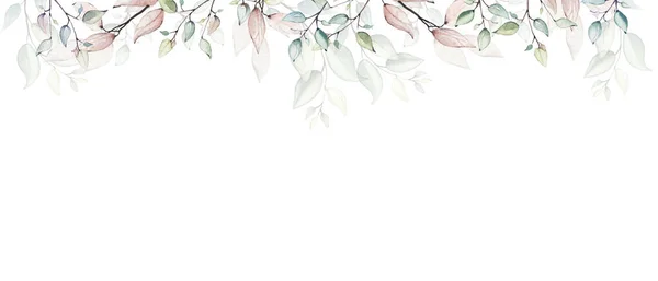 Cadre floral peint aquarelle. Arrangement avec les branches et les feuilles. — Photo