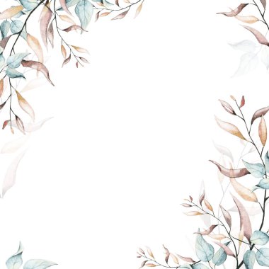 Beyaz arkaplanda suluboya çiçek çerçevesi.