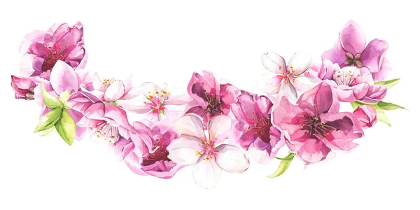 Watercolor painted bouquet with pink and white cherry blossoms. Isolated floral illustration. — Stock Photo, Image