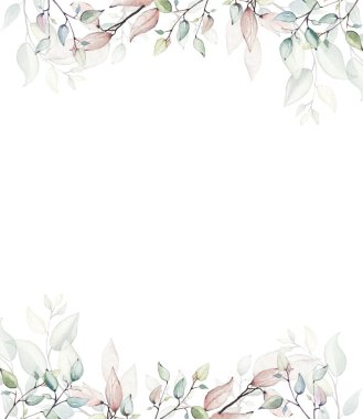 Beyaz arkaplanda suluboya çiçek çerçevesi.