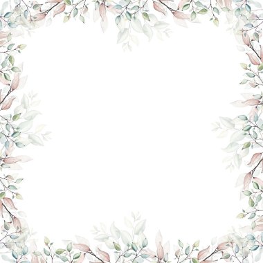 Beyaz arkaplanda suluboya çiçek çerçevesi.