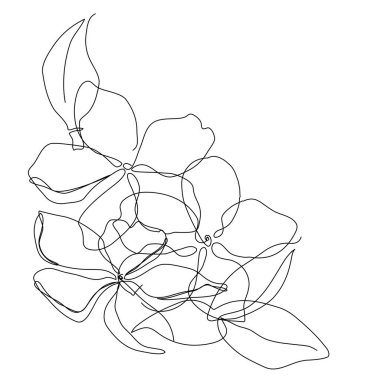 El çizimi sanatsal sakura çiçekleri ve yaprakları. İzole kiraz çiçekleri beyaz arka planda çiçek çizimi.