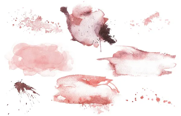 Conjunto de aquarela pintados elementos rosa. Fundo desenhado à mão com manchas e manchas coleção. — Fotografia de Stock